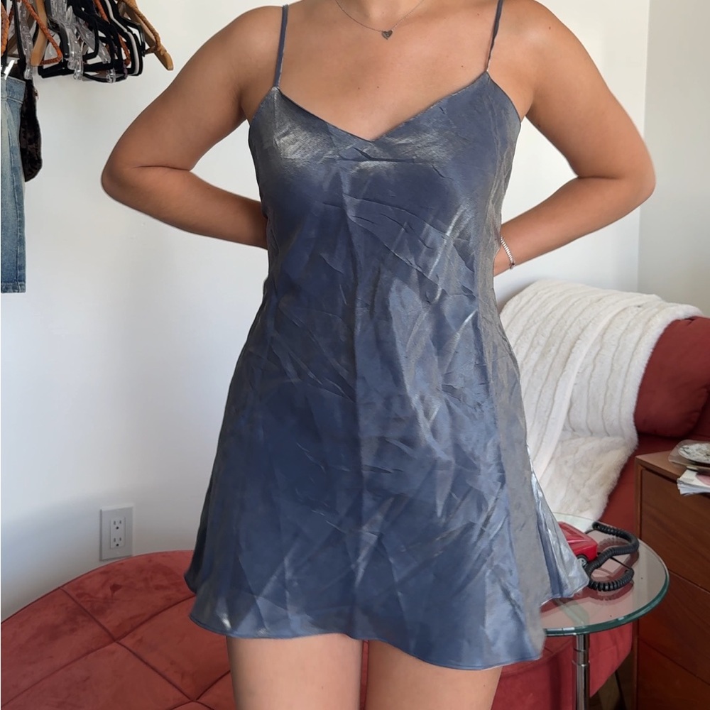 90’s model off duty metallic slip dress